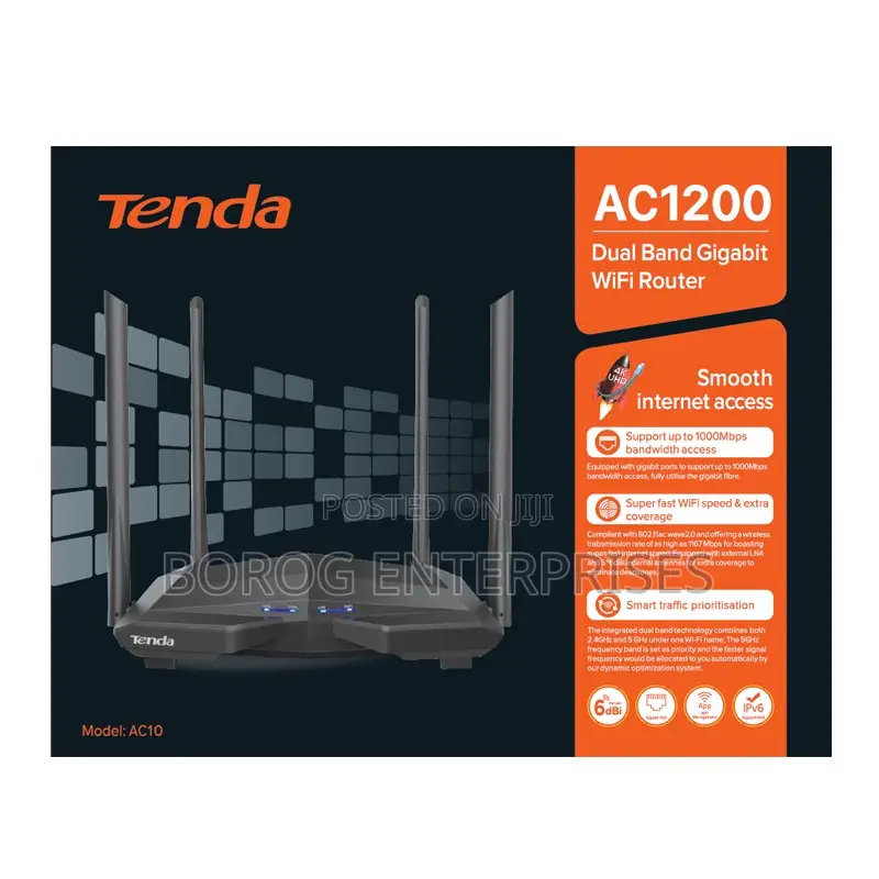 Tenda Wireless Smart Dual-Band Gigabit Wifi Router-Ac10