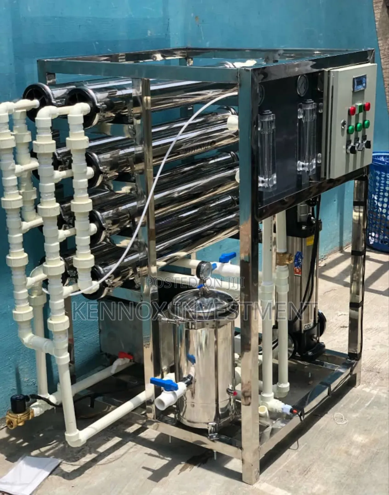 Locally Assembled Eight Membrane Reverse Osmosis Machine.