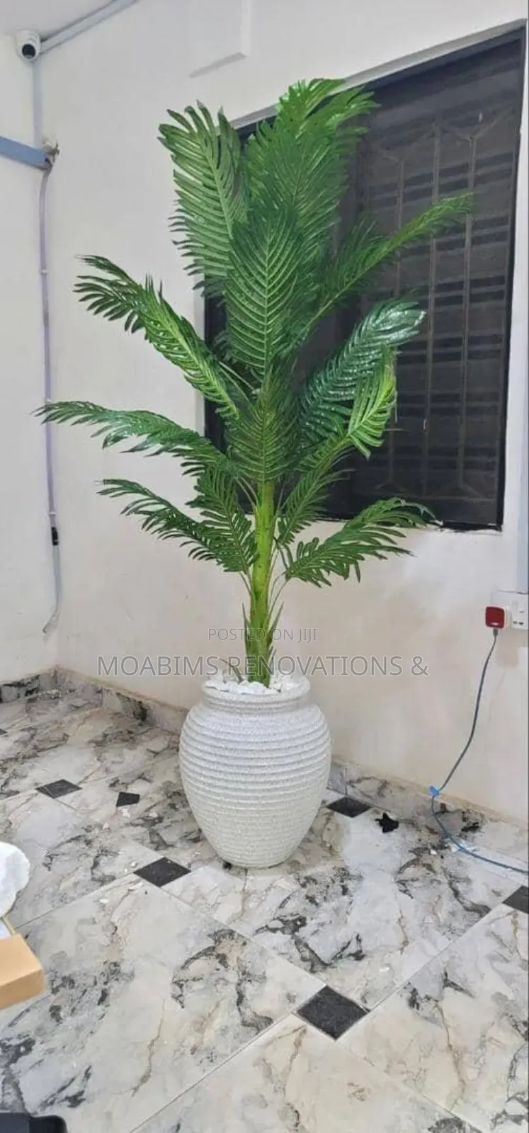 Artificial Palm ,Pot White Stones