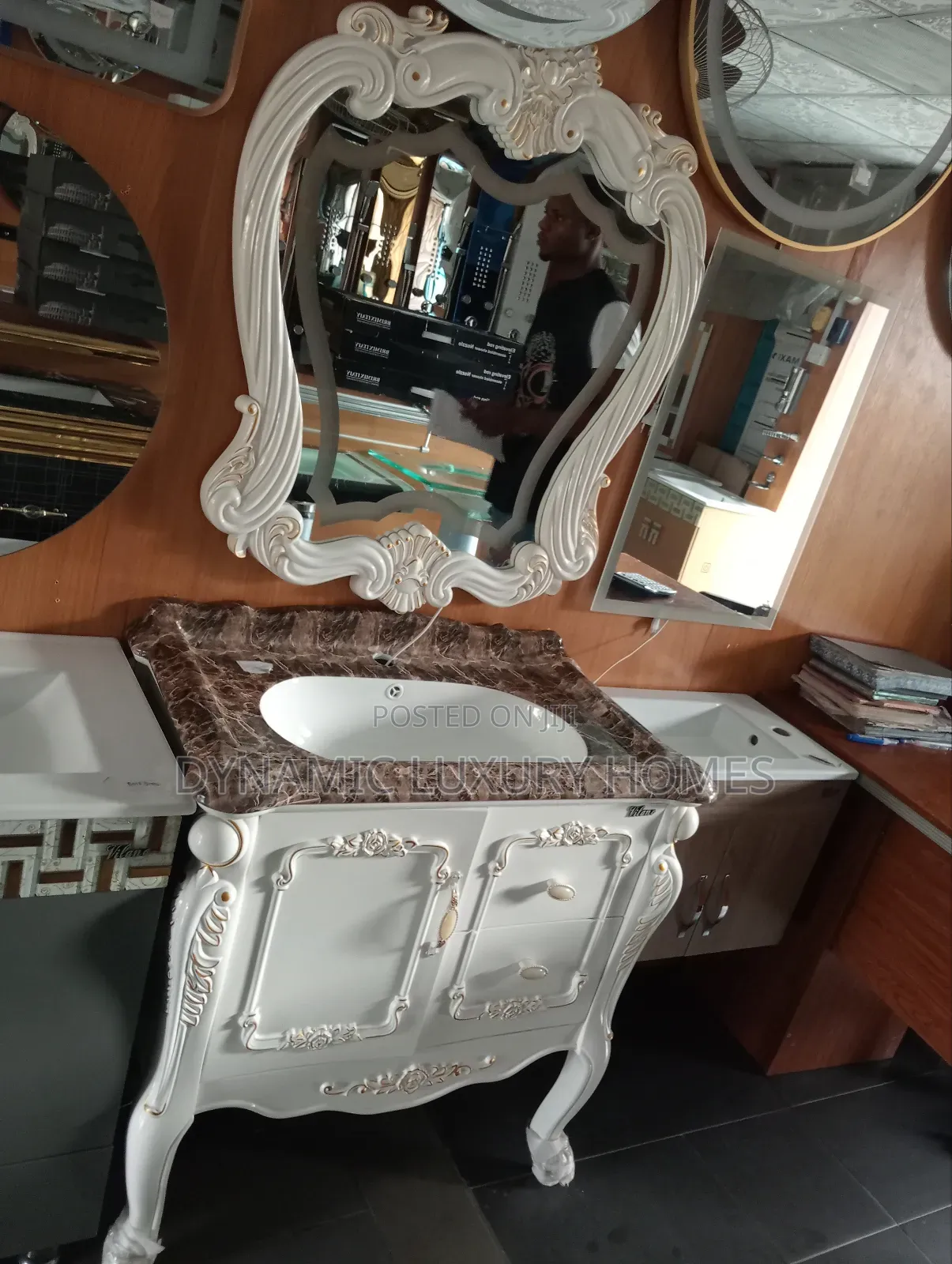 Italian Royal White Cabinet With Mirror 80cm by 60cm