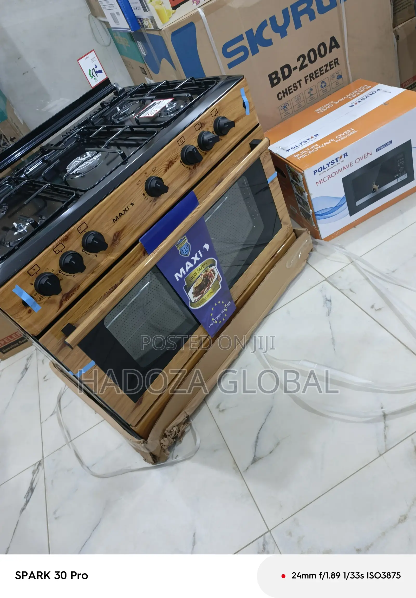 Kitchen-optimized Gas Cooker + Oven - 5 Burners -wood Finish