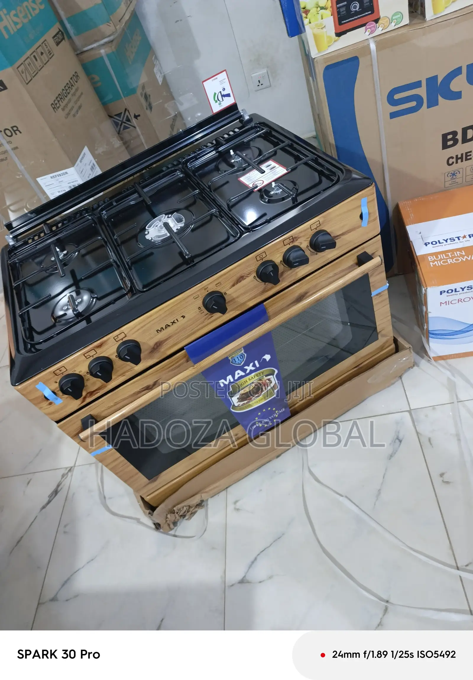 Kitchen-optimized Gas Cooker + Oven - 5 Burners -wood Finish