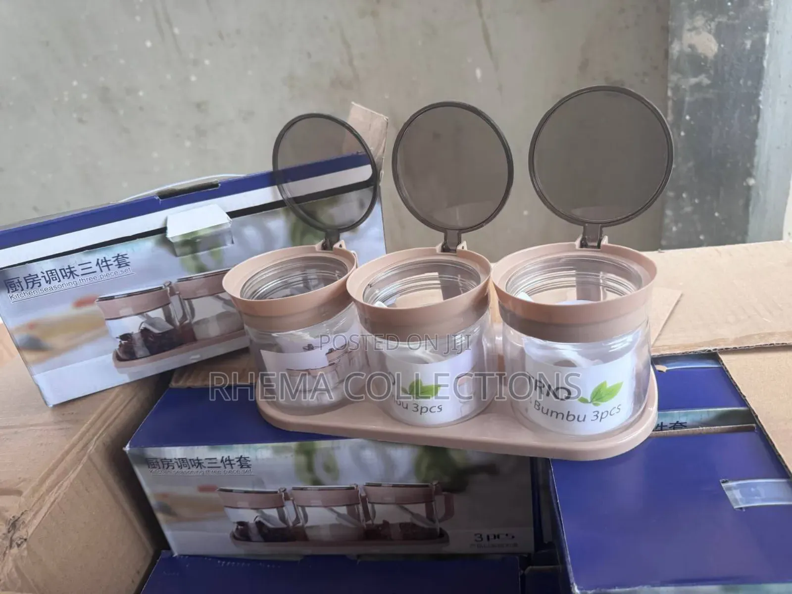 3pc Kitchen Spice Cup With Spoon and Tray