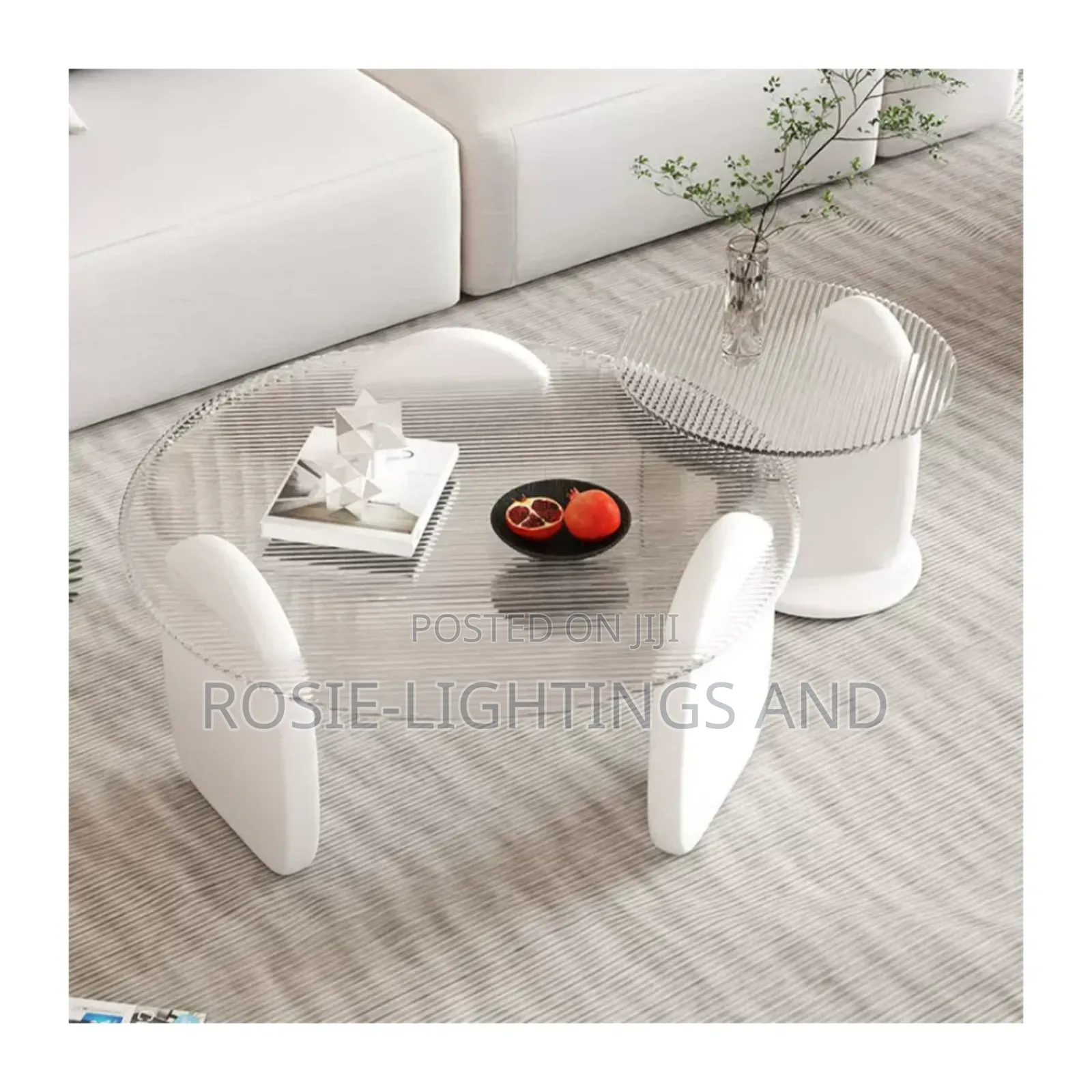 Transparent Living Room Glass Coffee Table(White Wood Base)