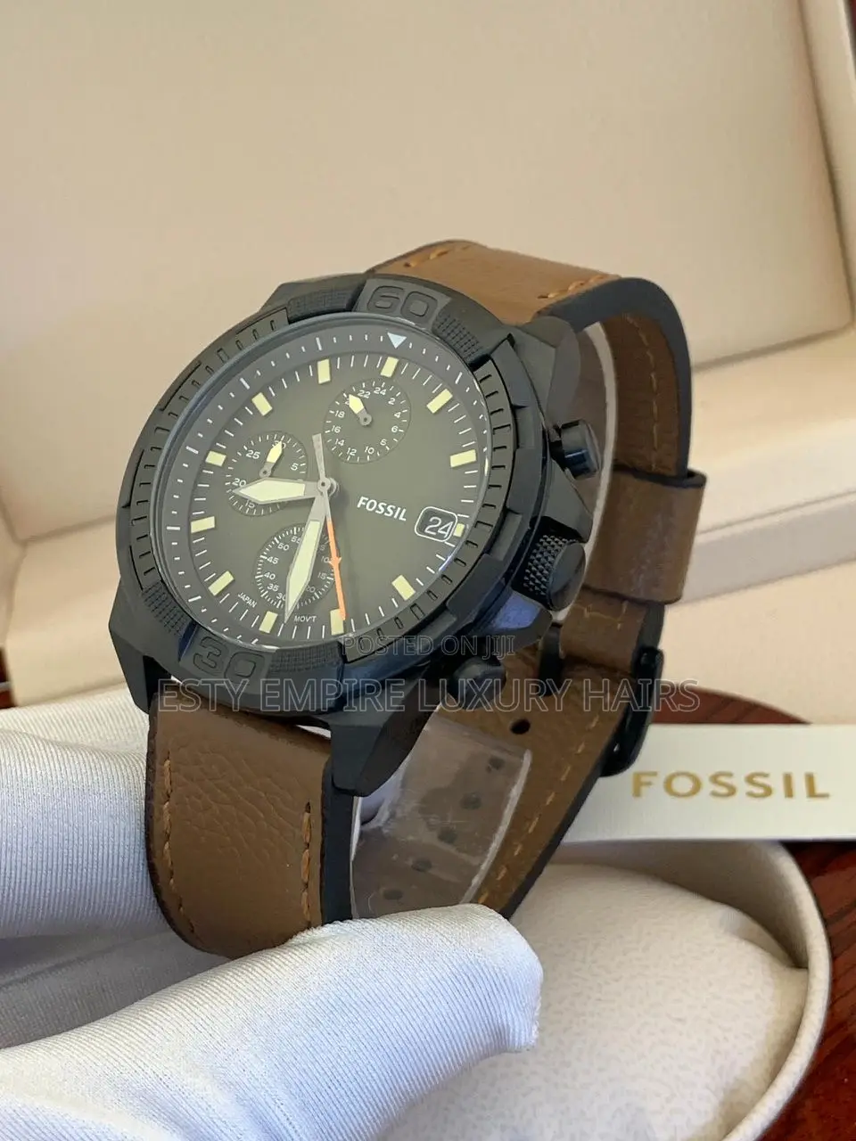 Fossil Chronograph Rose Gold Head Brown Leather Strap