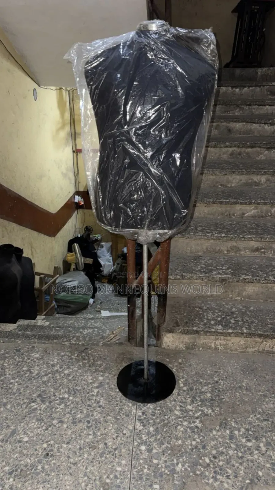 Black Body Male Body Form With Round Metal Base