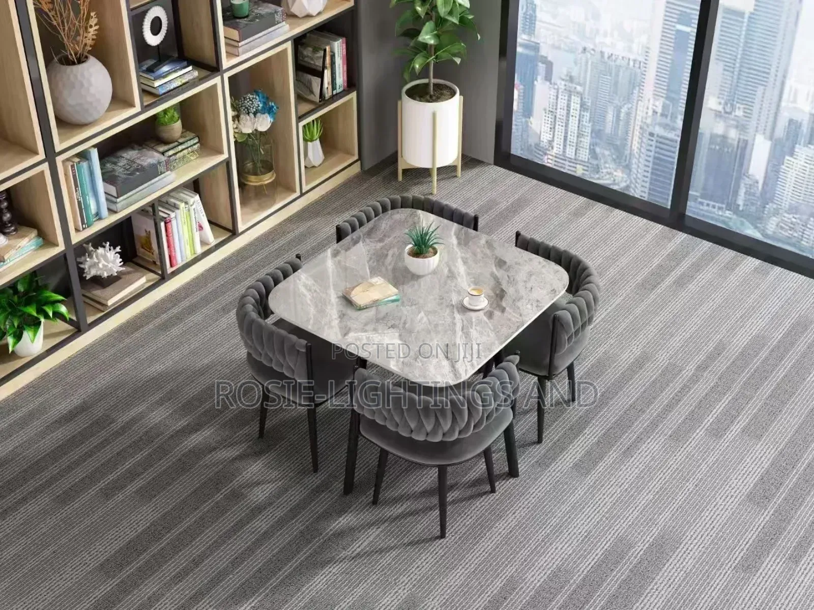 Square 90cmx90cm Marble Dinning Table 4velvet Fabric Chair
