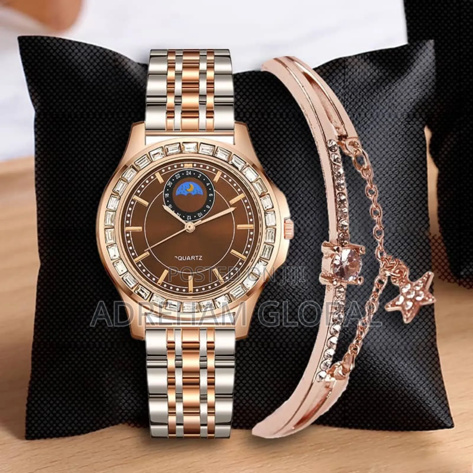 Caren Quality Chain Watch With Bracelet in a Box,Black,Brown,Wine Face