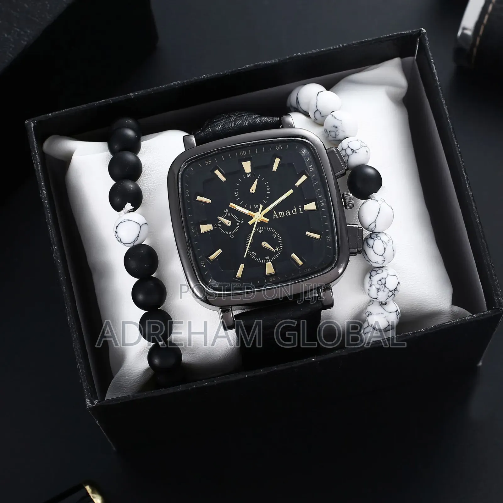 Jeremy Double Beaded Leather Wristwatch Comes in a Big Box