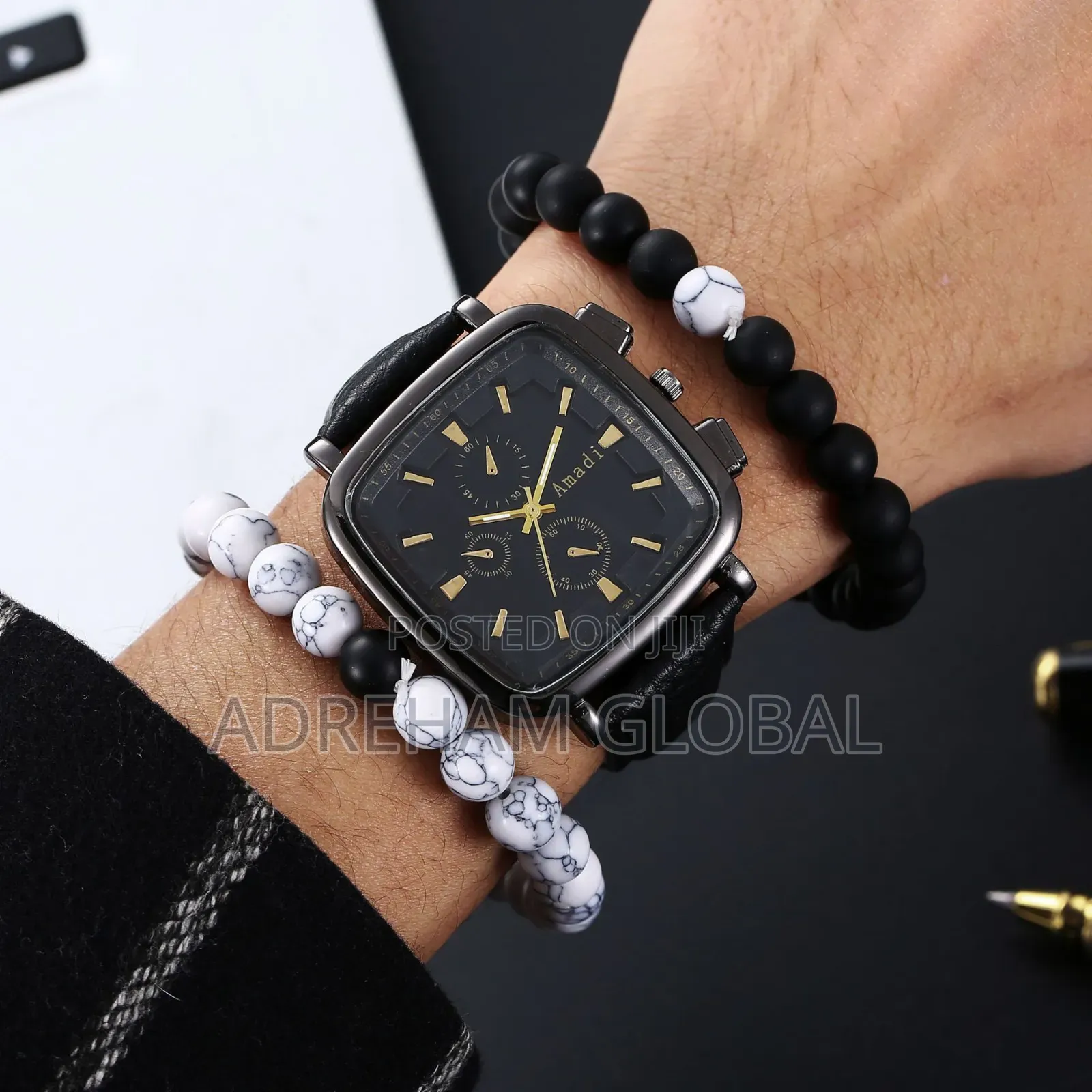 Jeremy Double Beaded Leather Wristwatch Comes in a Big Box