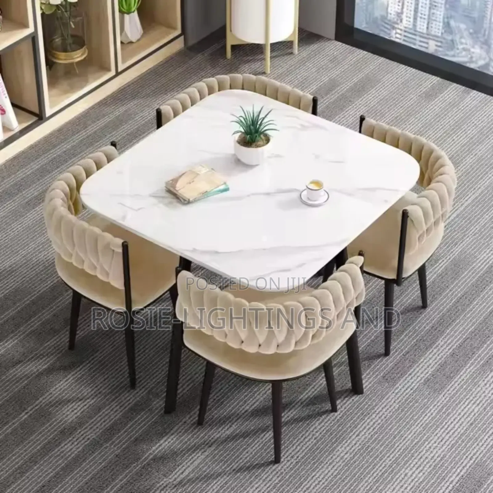 Square 90cm X 90cm Marble Dinning Table Set by 4 Chairs