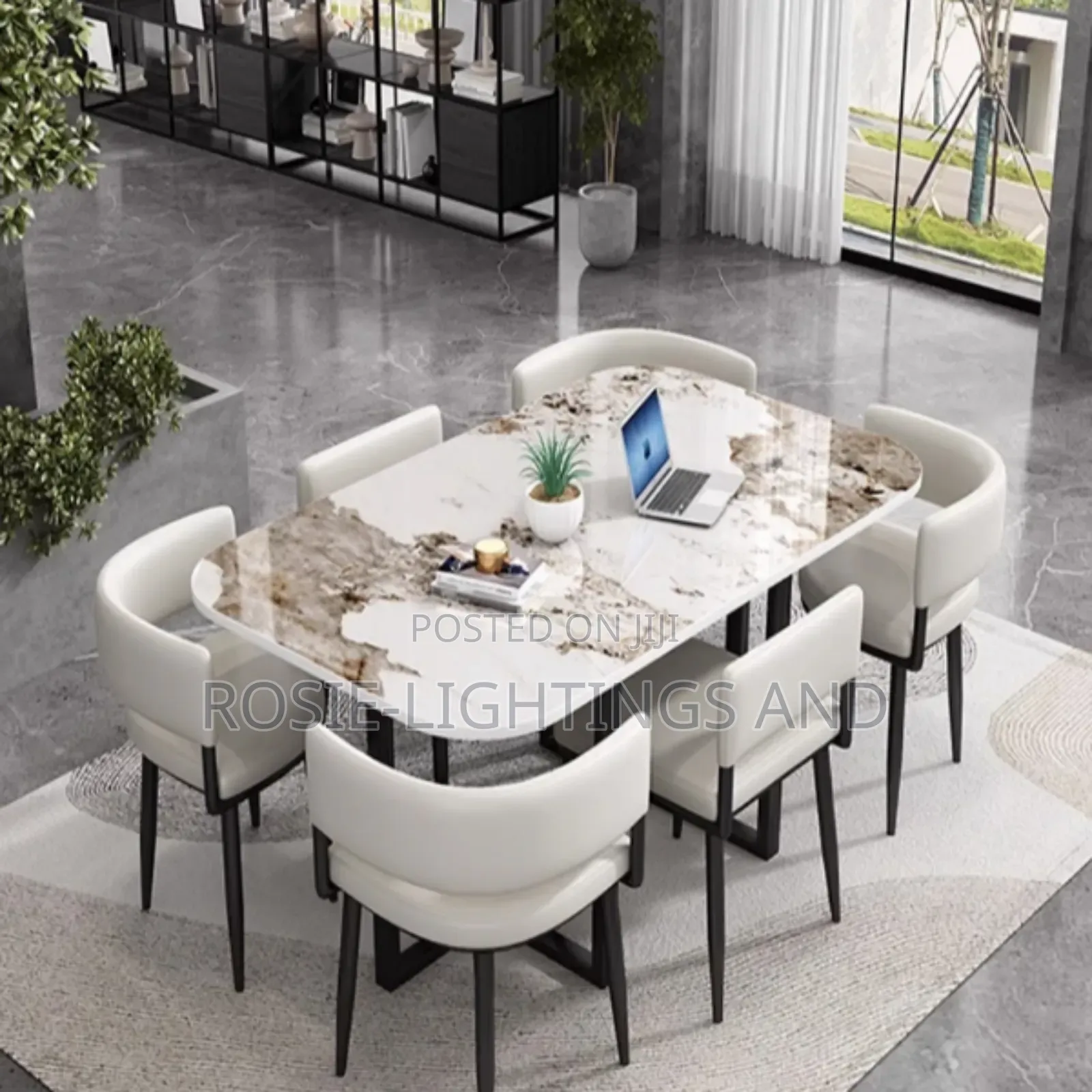 Newly Modern Exquisite Dinning Table 6 Chairs - White