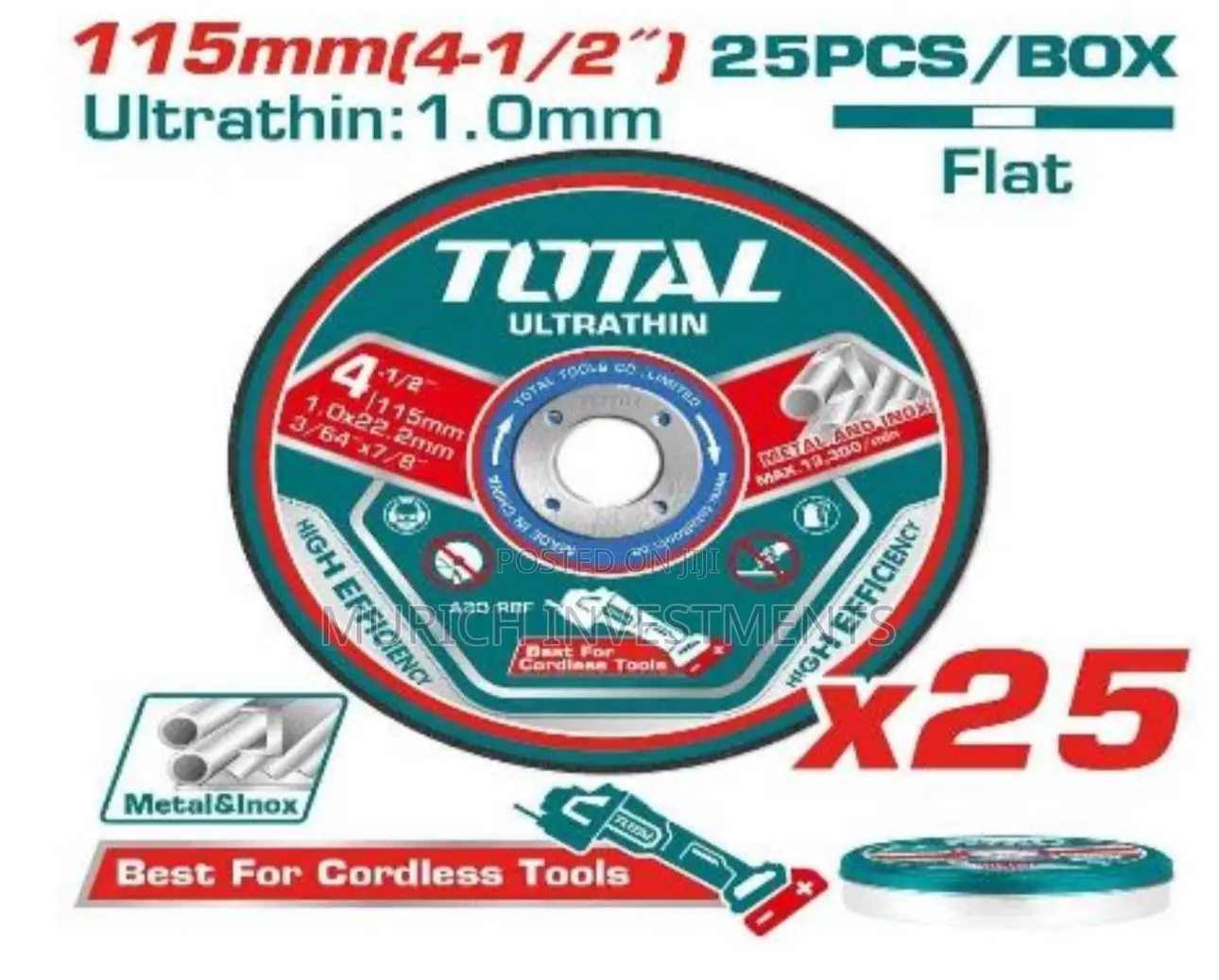 115mm X 1.0mm Ultra Thin Metal Cutting Disk - 25 Piece Set