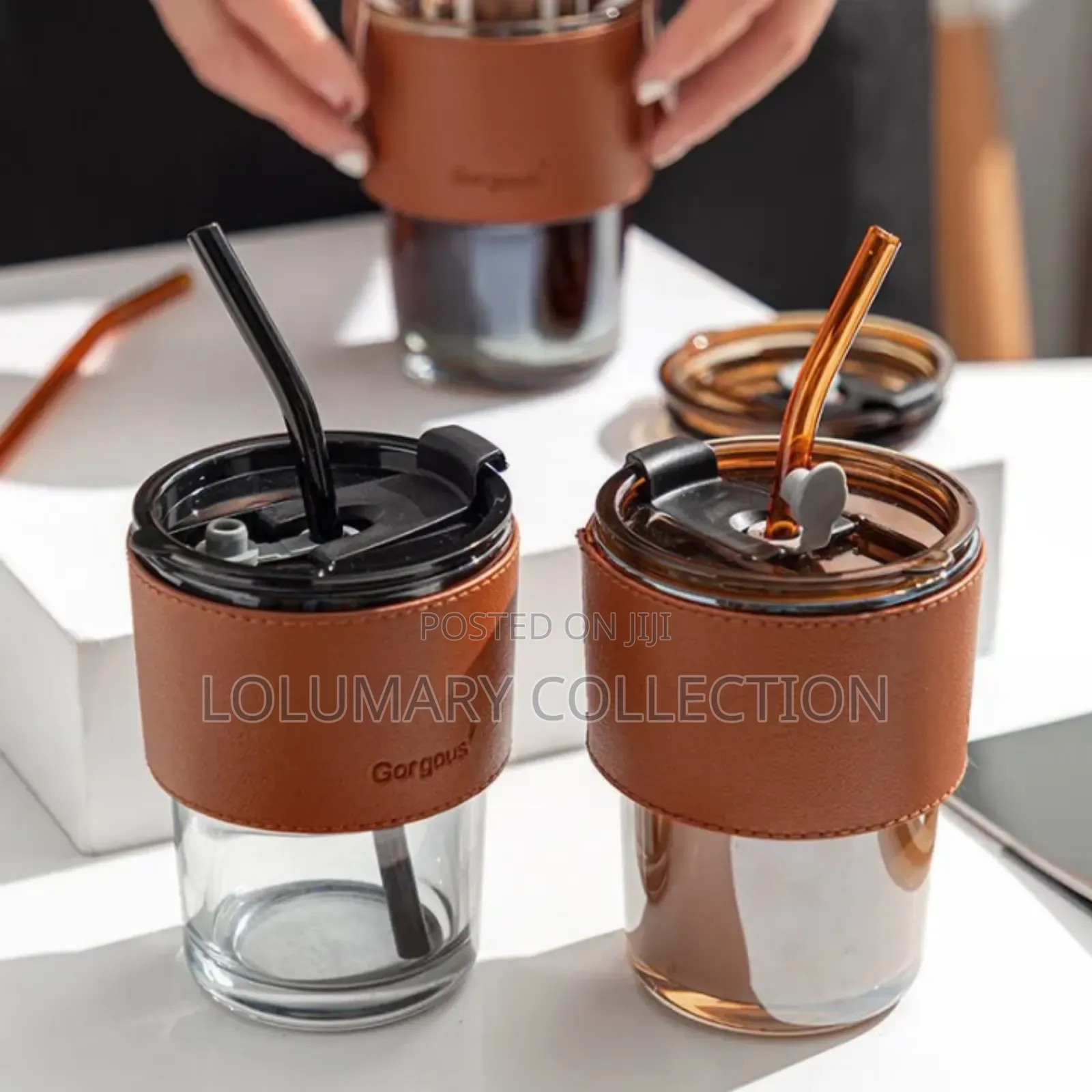 Glass Cup With Straw - Coffee Cup