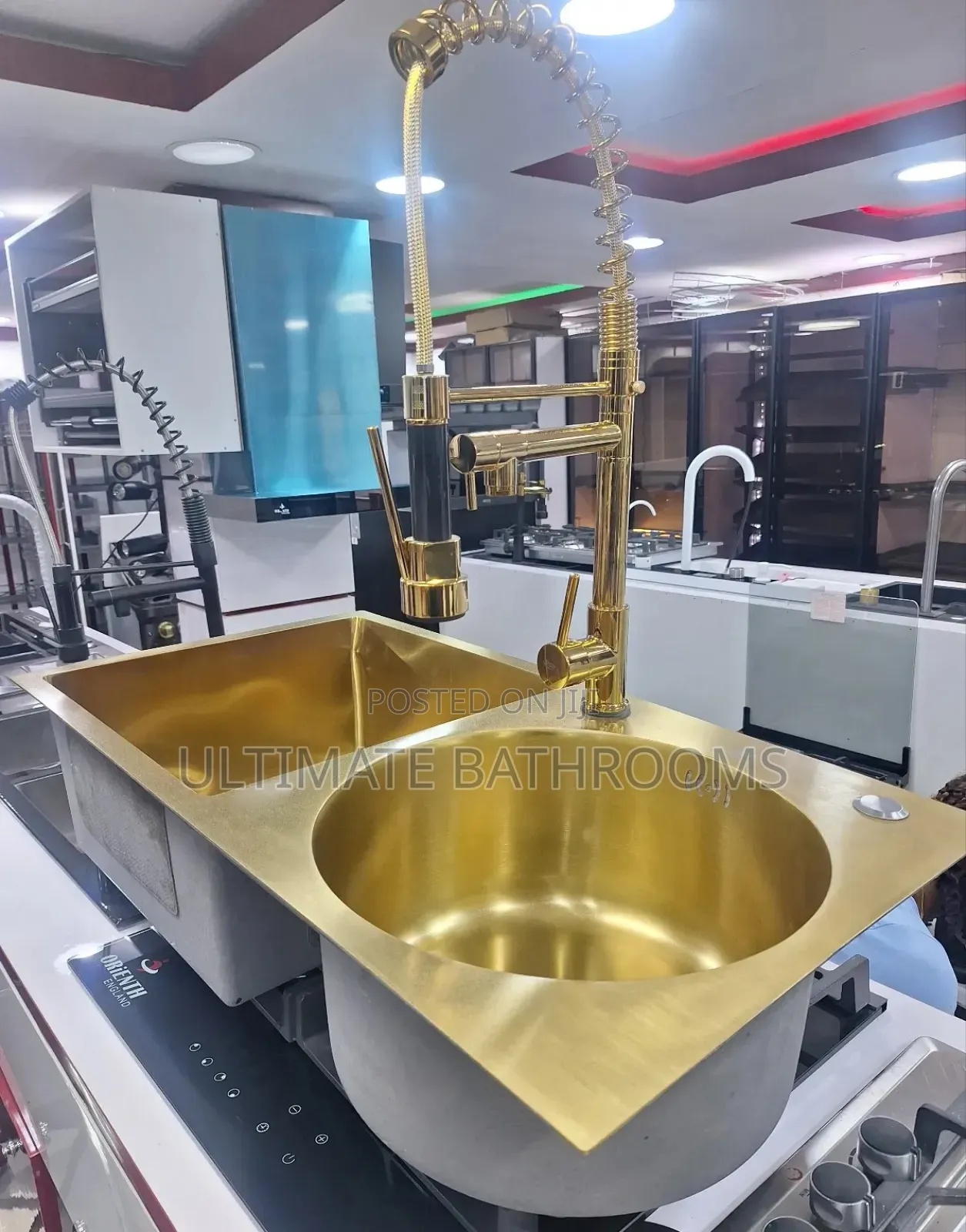 Brush Gold Double Bowl Kitchen Sink With Gold Faucet