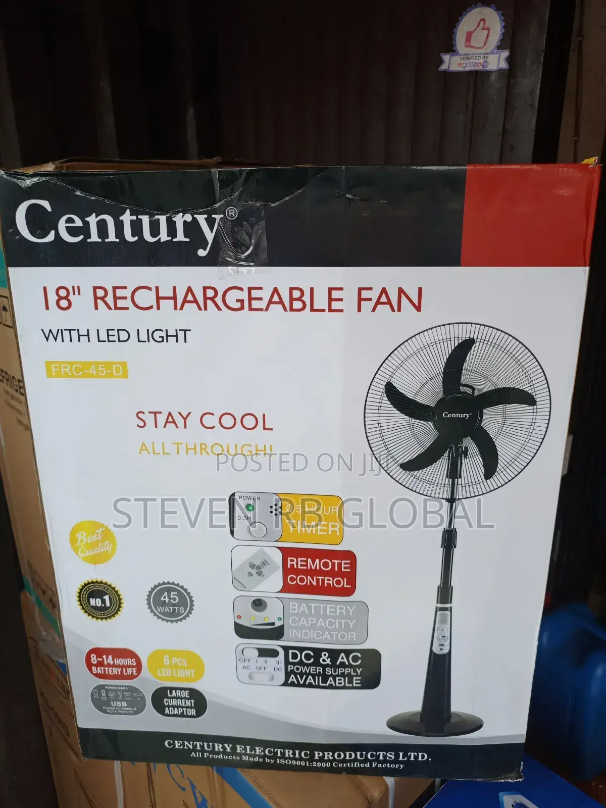 Century 18 Inches Rechargeable Fan (Frc-45-D) - Black