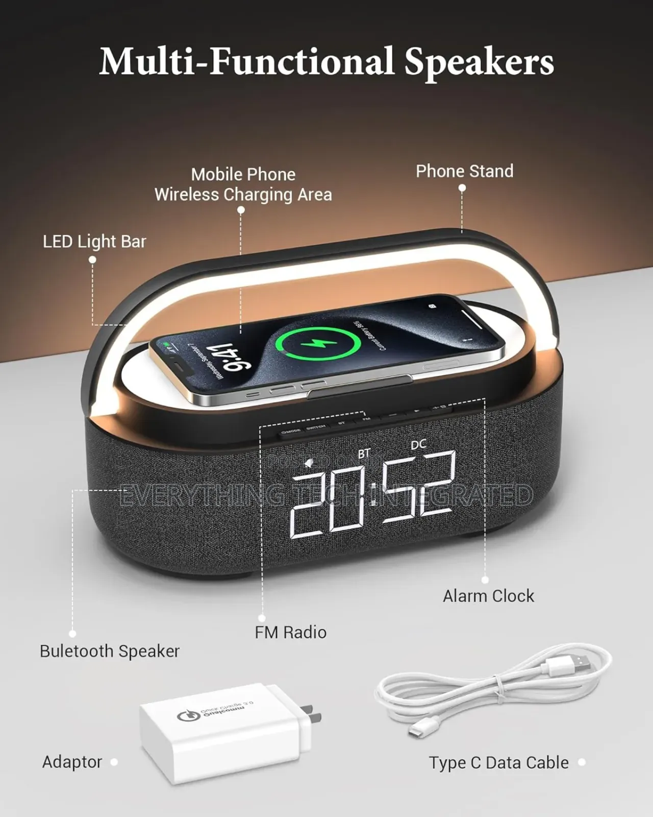 Colsur Bluetooth Speaker With Wireless Charger, Fm Radio,