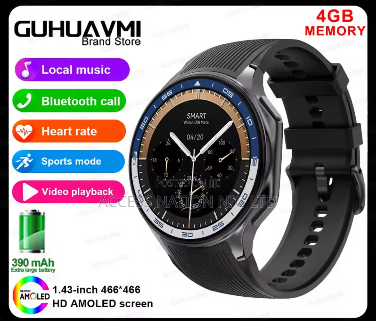 Dt Watch X Smart Watch Amoled Hd Screen 4gb Ip68 Waterproof