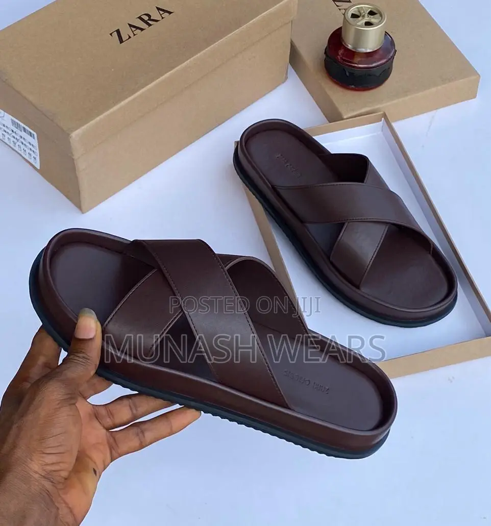 Zara Leather Slipers 40-46 Available in Brown and Black