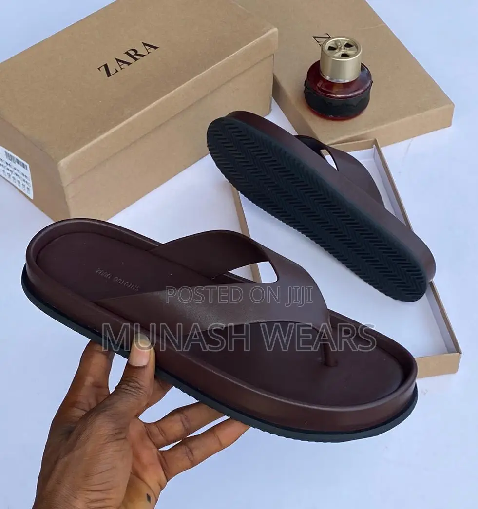 Zara Leather Slipers 40-46 Available in Brown and Black