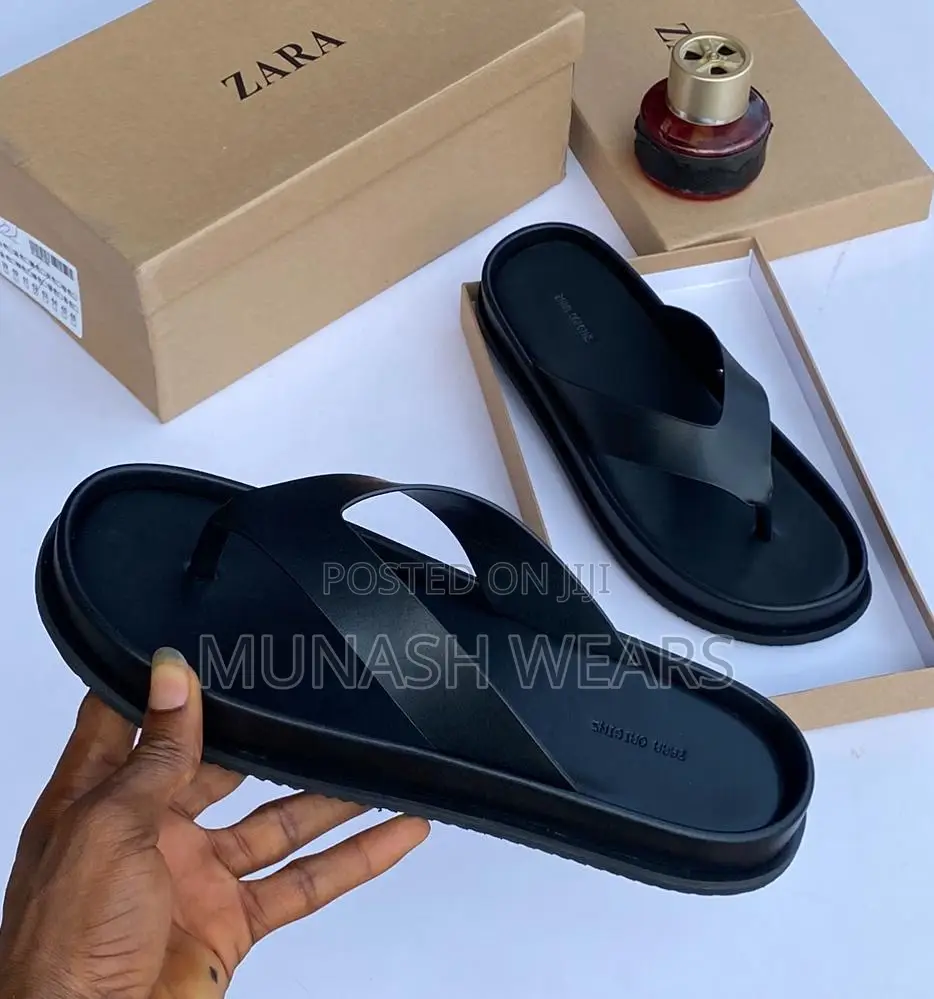 Zara Leather Slipers 40-46 Available in Brown and Black