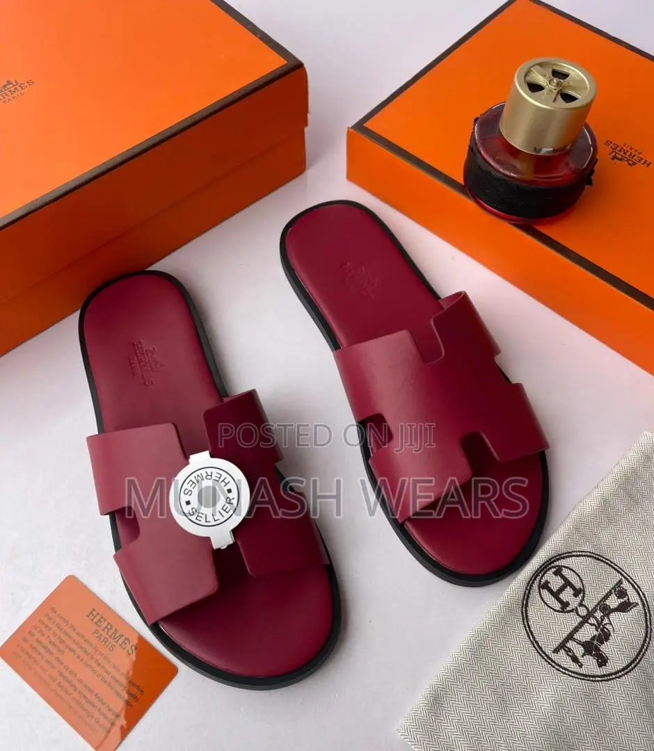 Hermes Leather Slipers White , Red Design Available 40-46