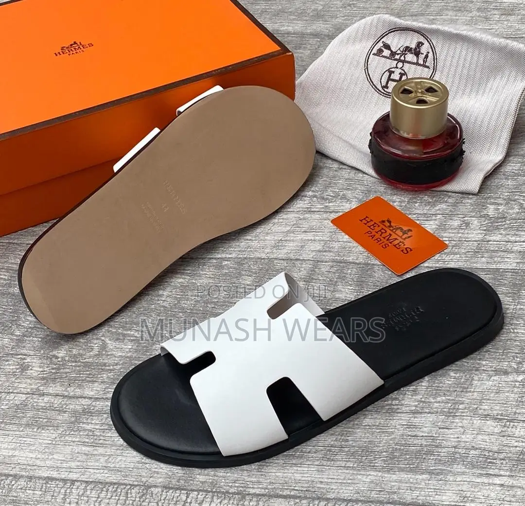 Hermes Leather Slipers White , Red Design Available 40-46