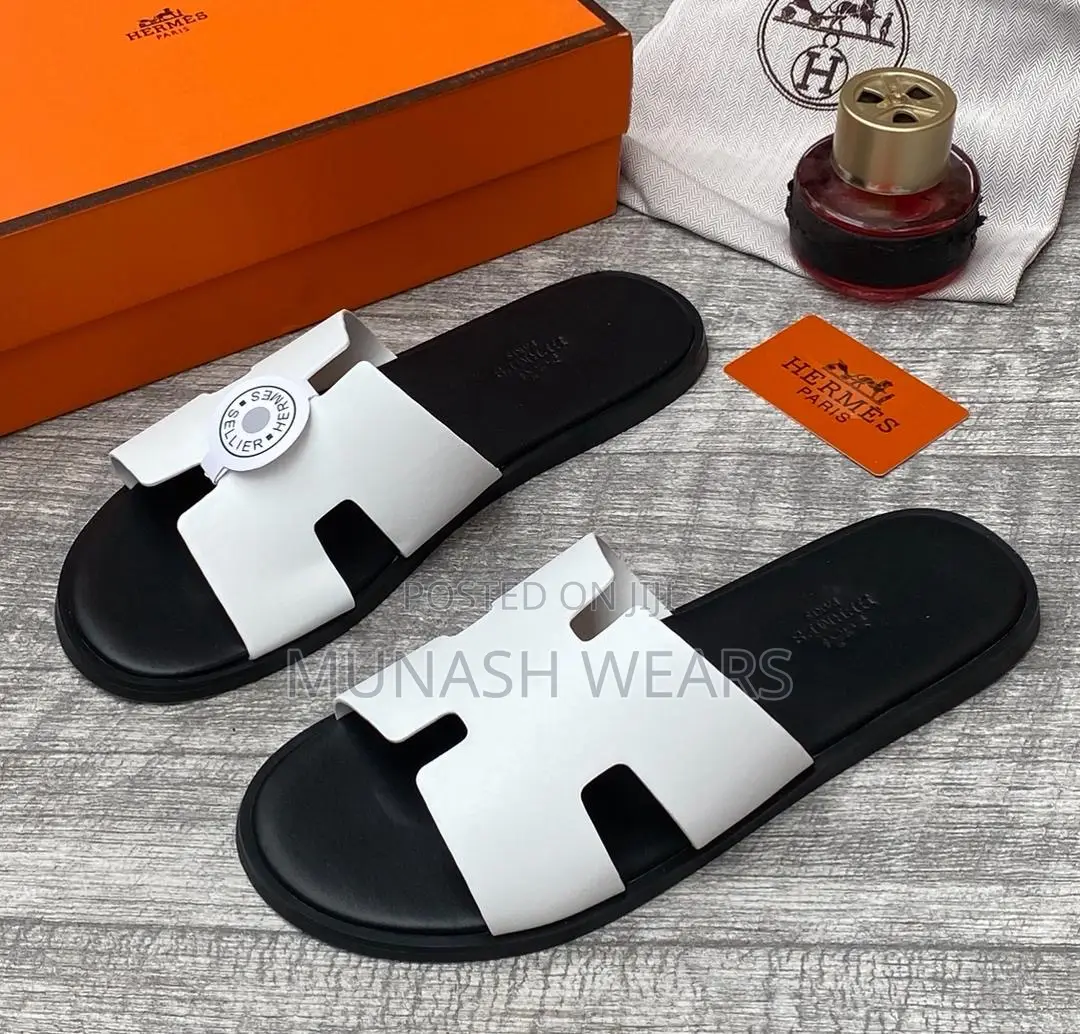 Hermes Leather Slipers White , Red Design Available 40-46
