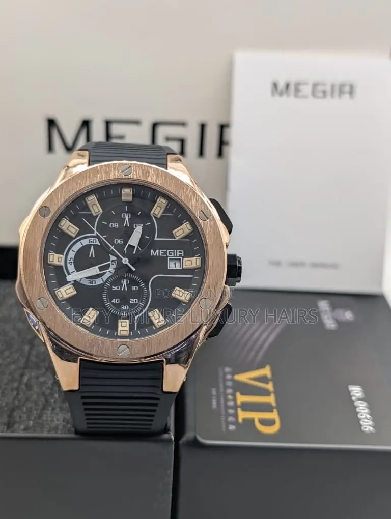 High Quality Luxury Megir Rubber Strap Wristwatch At