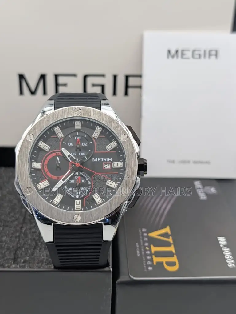 High Quality Luxury Megir Rubber Strap Wristwatch At