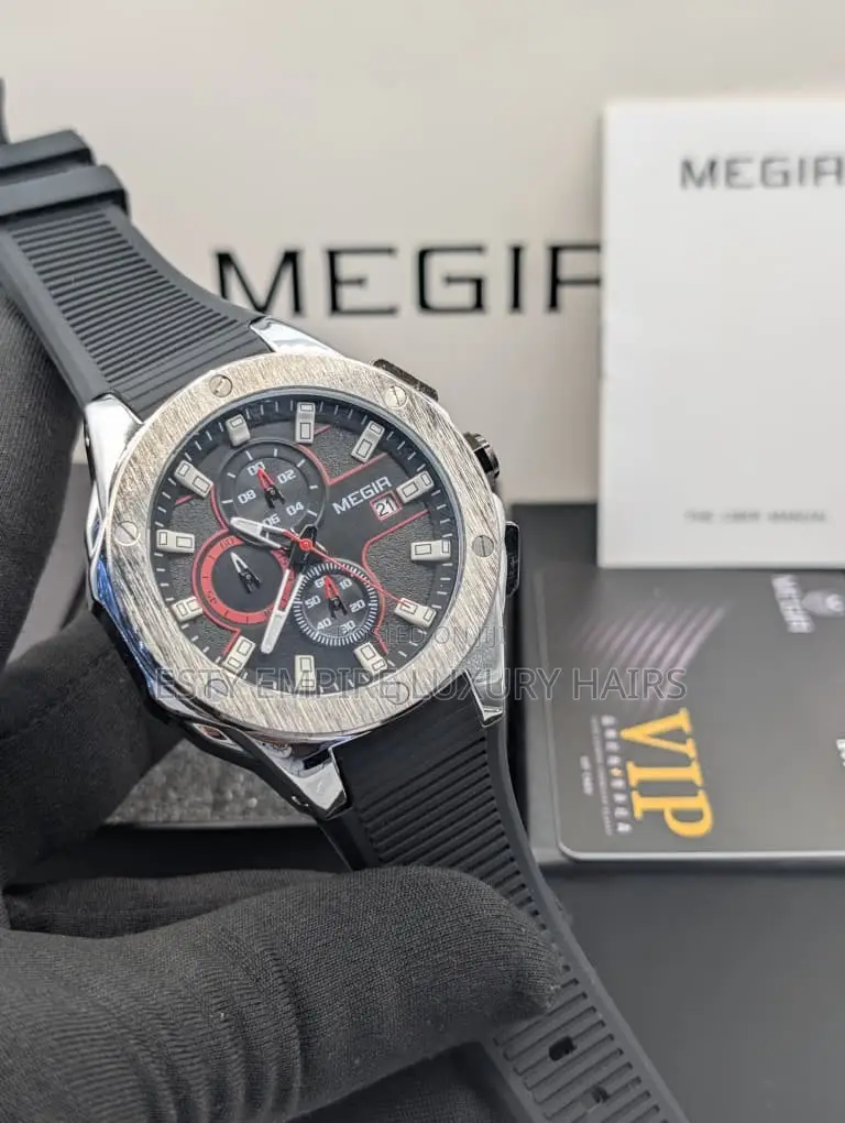 High Quality Luxury Megir Rubber Strap Wristwatch At