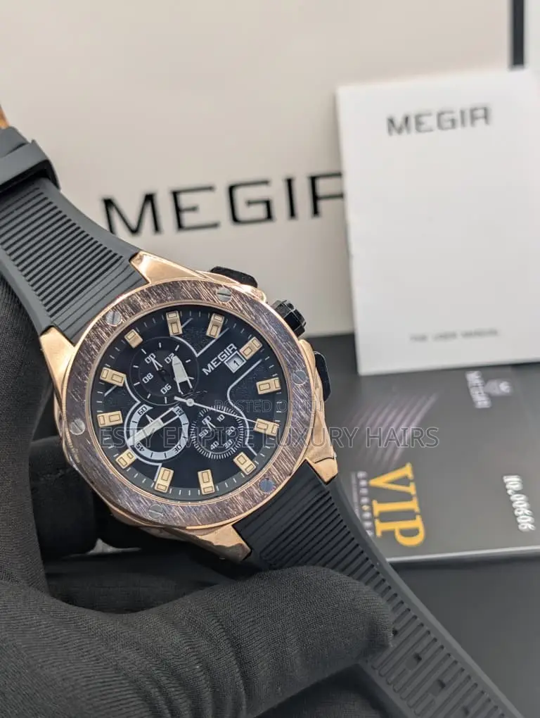 High Quality Luxury Megir Rubber Strap Wristwatch At
