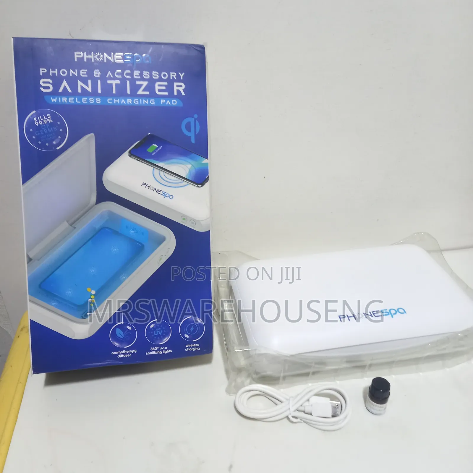 Phone and Accessory Sanitizer With Wireless Charging Pad