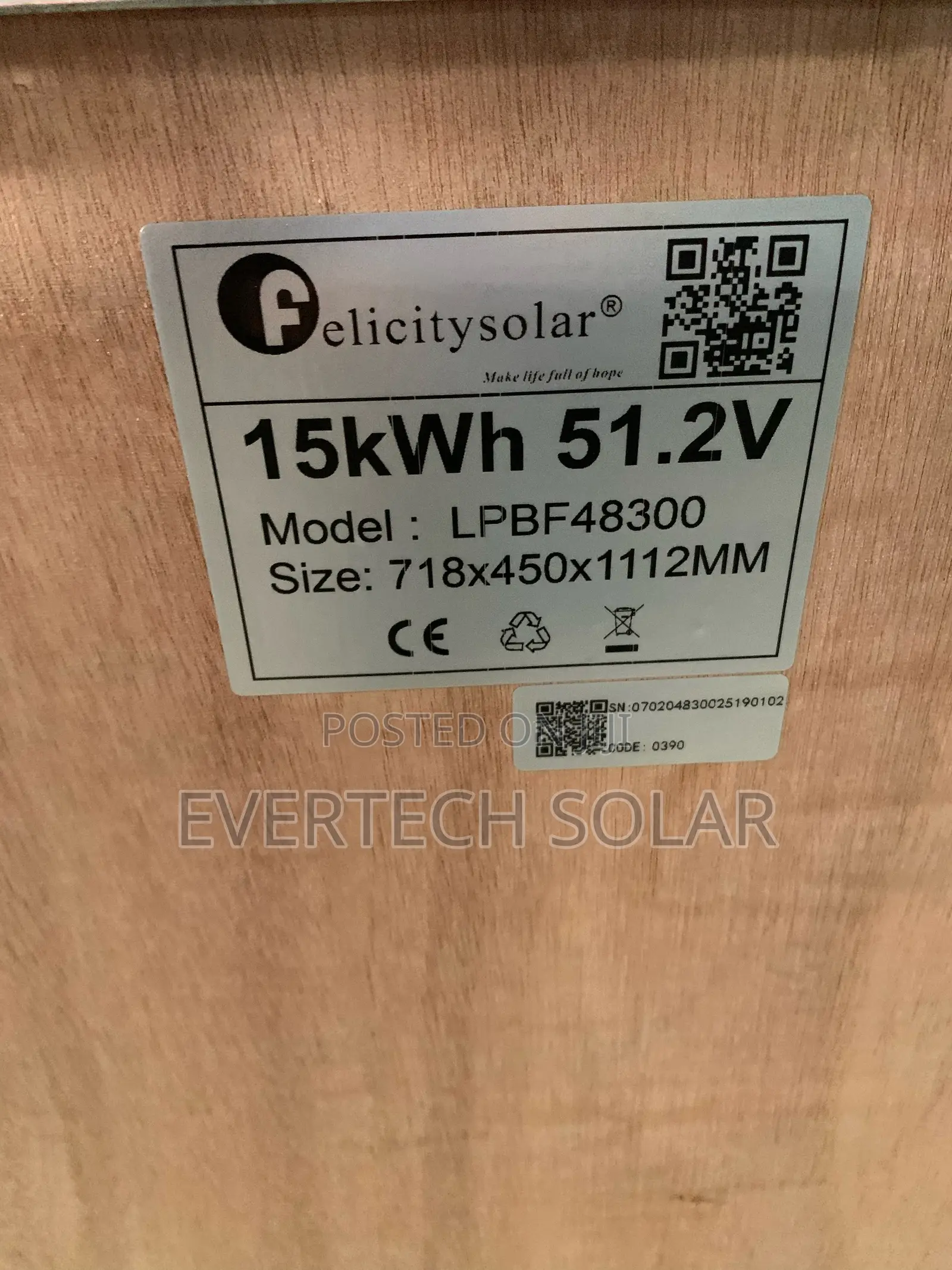 15 Kwhs Felicity Lithium Ion Phosphate Lifepod Battery