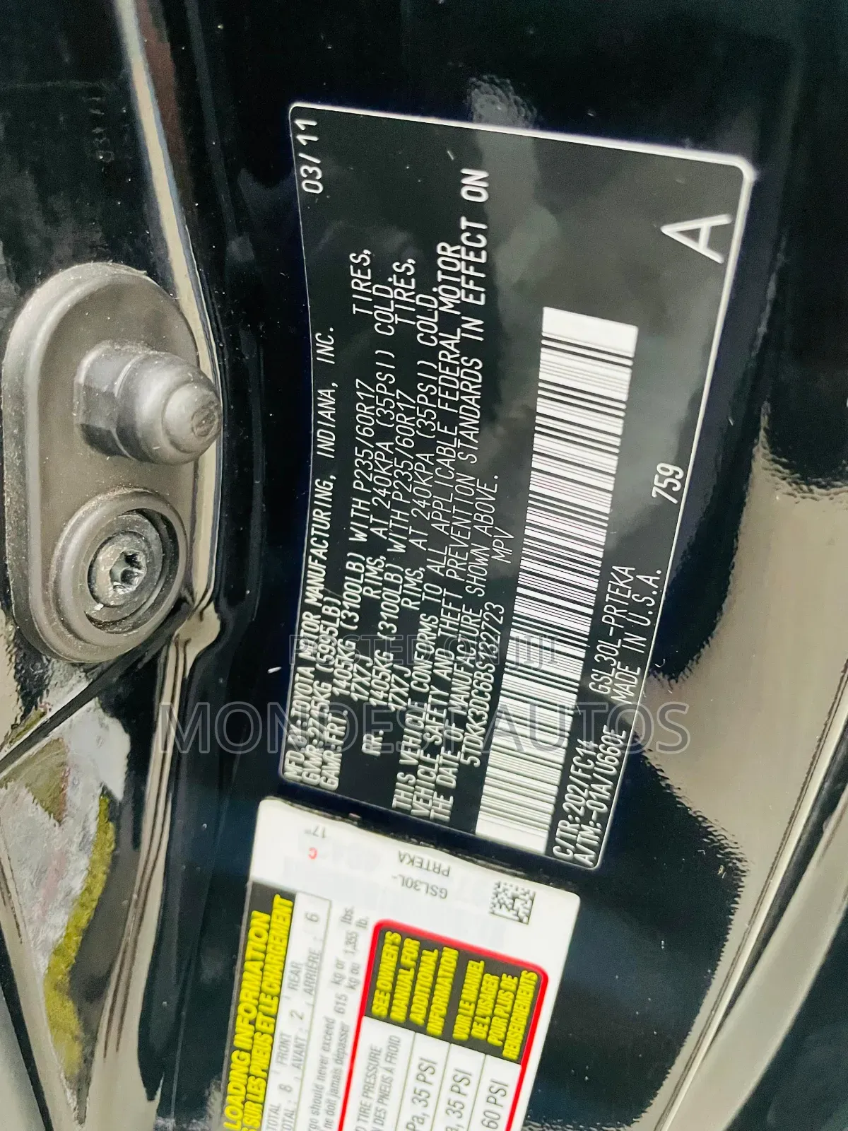 Toyota Sienna Limited 7 Passenger 2011 Black