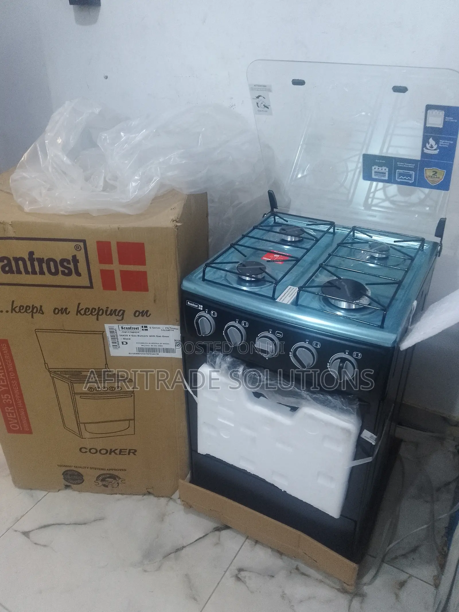 Affordable Scanfrost Gas Cooker – 4 Burners + Oven