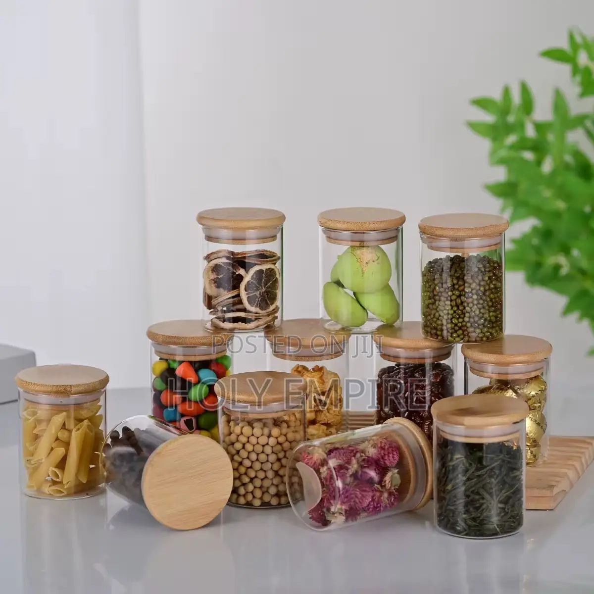 12 PCS Glass Spice Storage Jars With Wooden Bamboo Lid Set