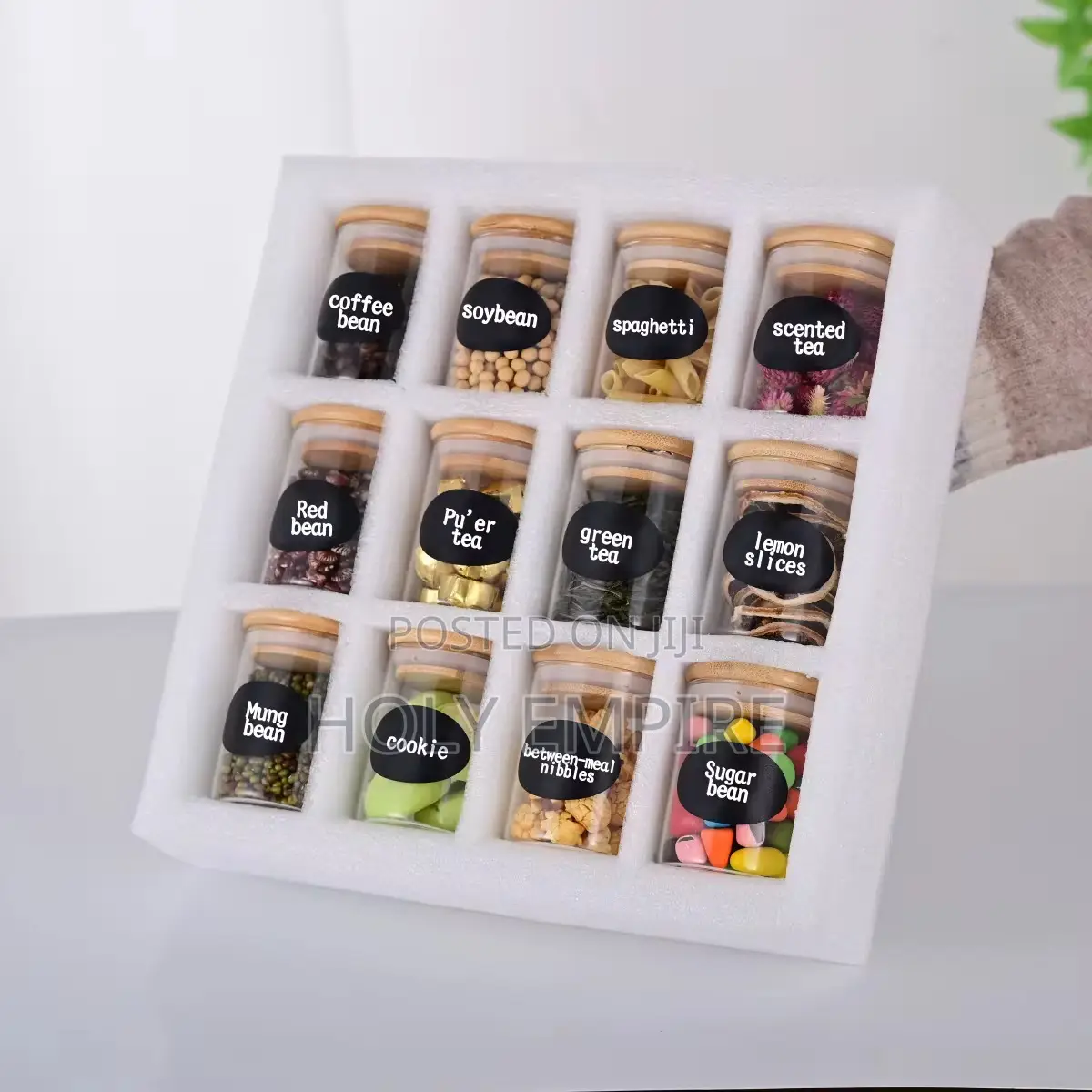 12 PCS Glass Spice Storage Jars With Wooden Bamboo Lid Set