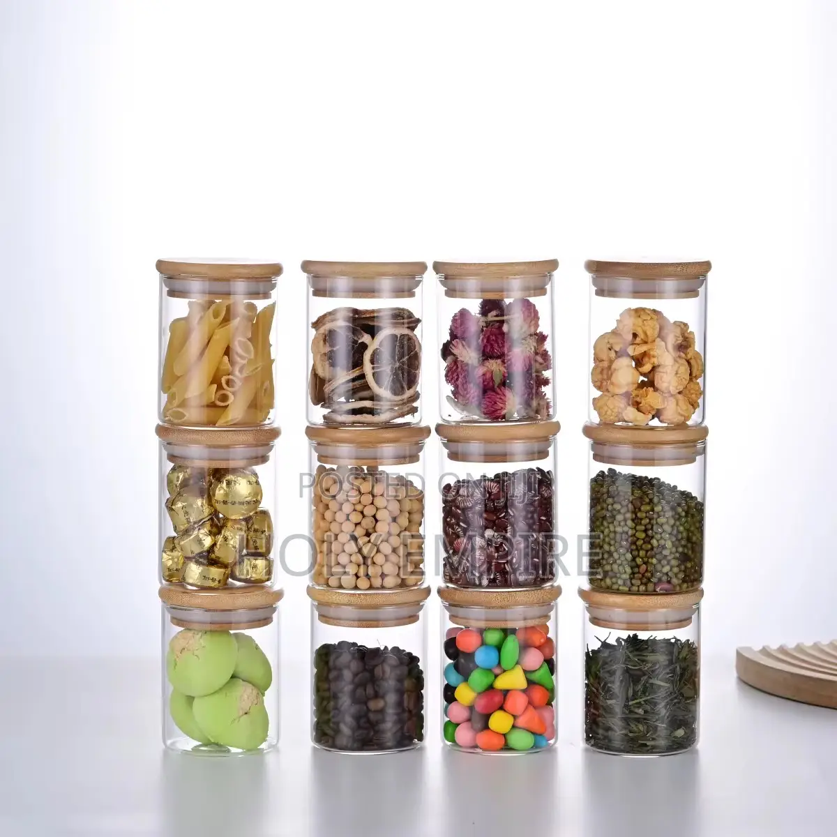 12 PCS Glass Spice Storage Jars With Wooden Bamboo Lid Set