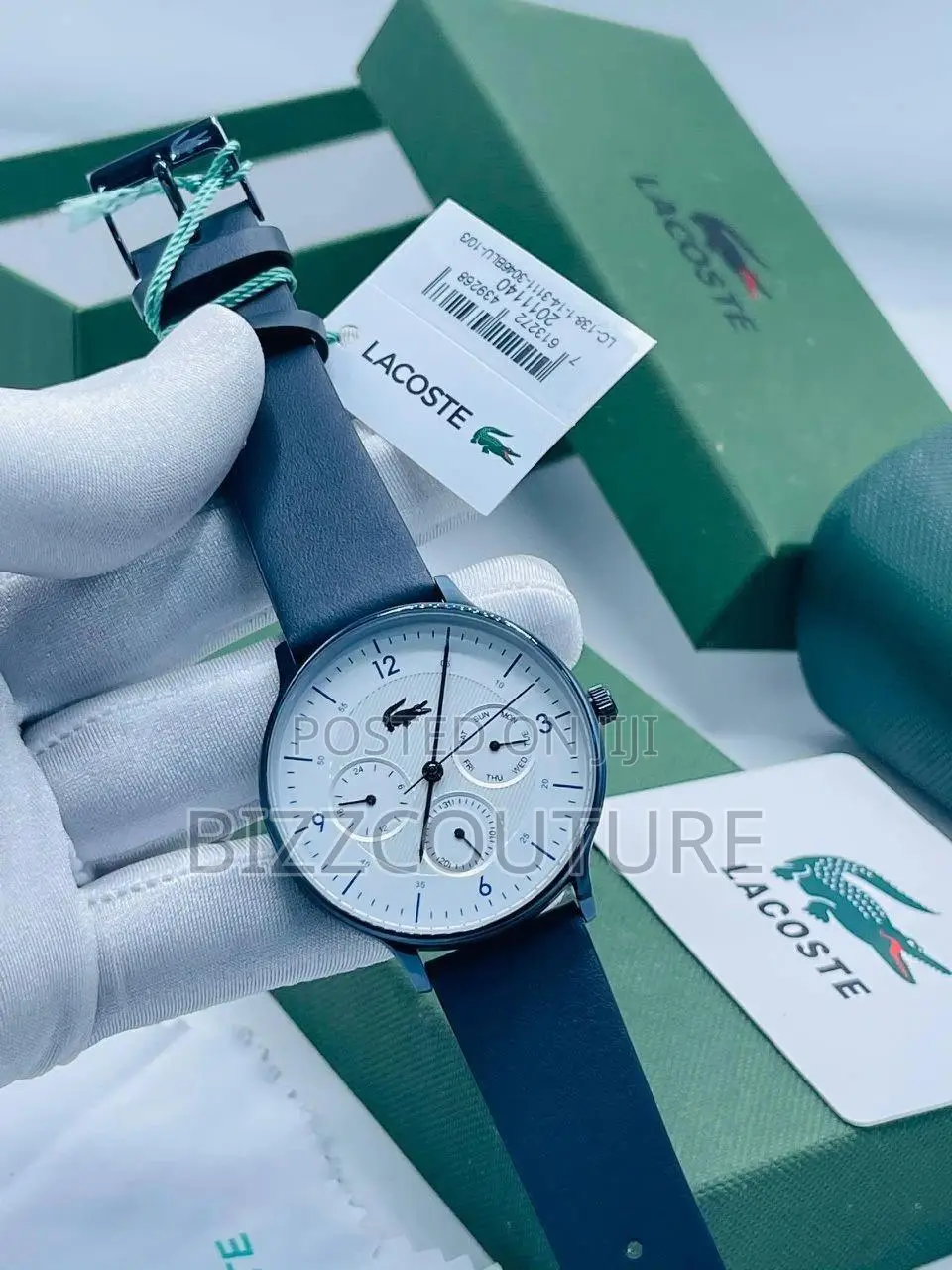 Original Lacoste Chronograph Black Leather Strap Watch