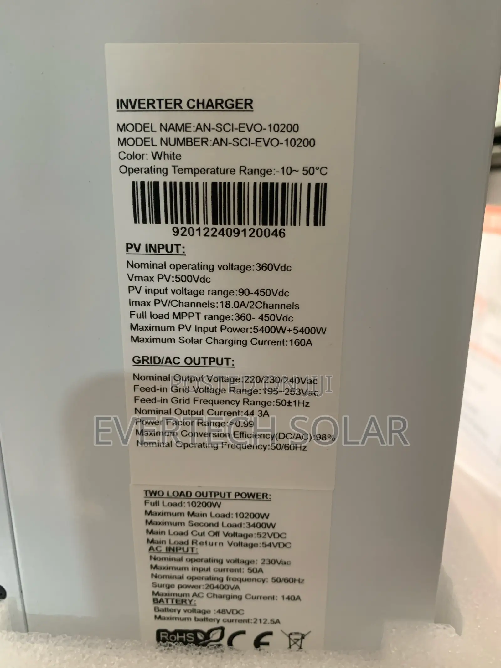 Hexon 10.2kva Hybrid 48v Inverter With 160 Ahms