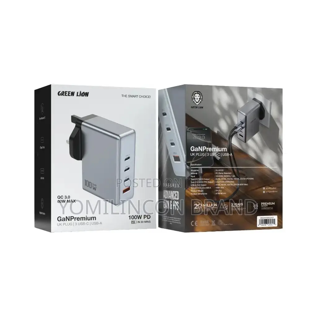 Green Lion Gan Premium Uk Plug Wall Charger 100w