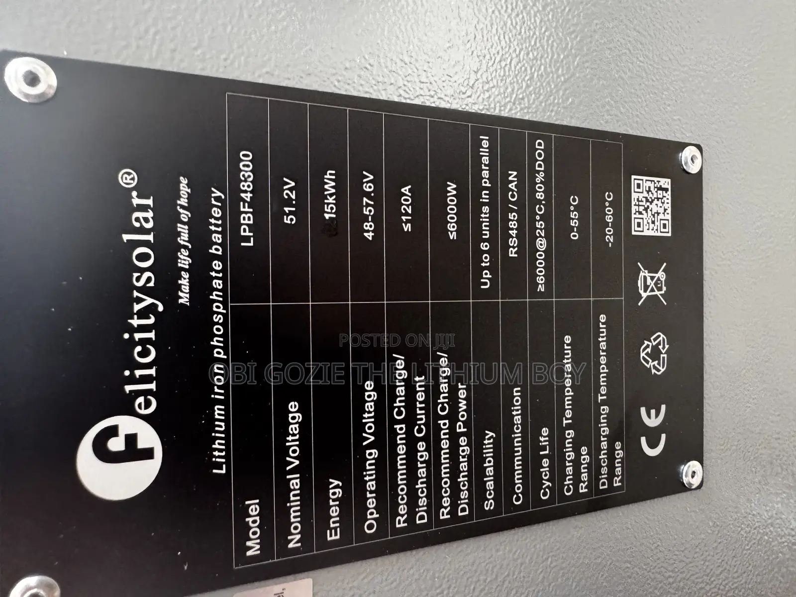 15kwh 51.2v Felicity Lithium Battery 20 Years Warranty