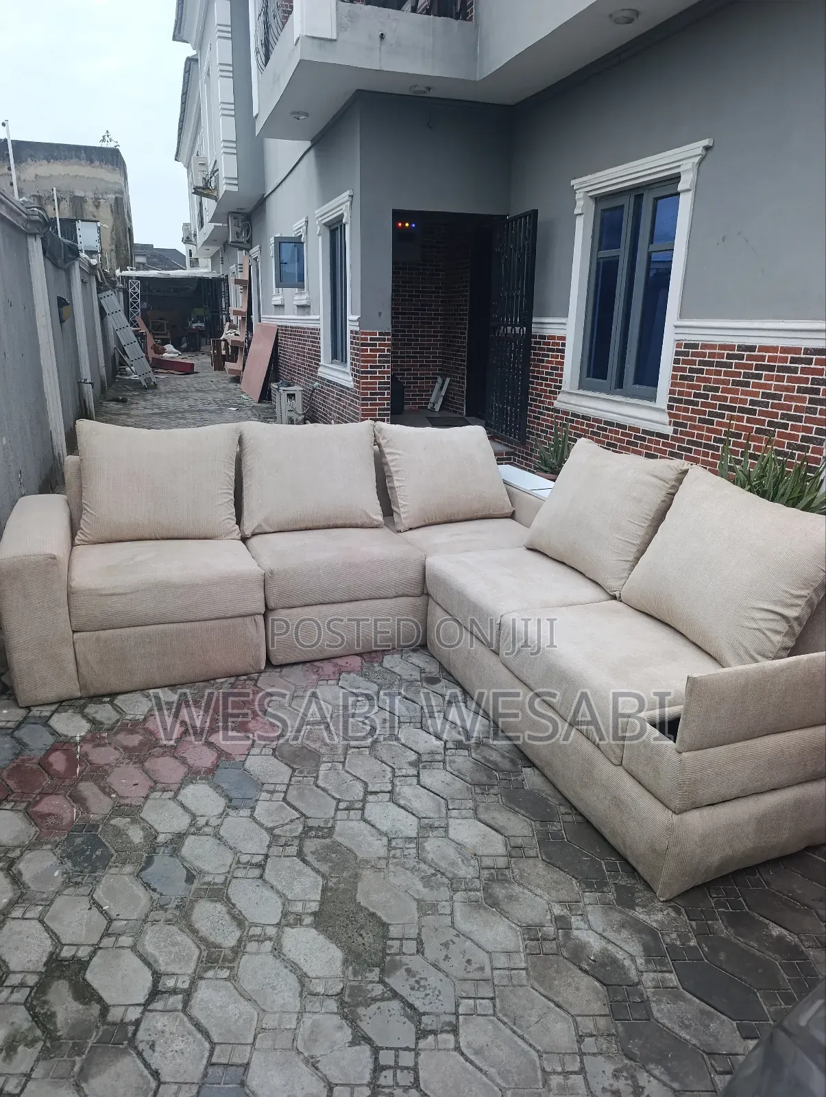 L-Shape Sofa With Luxury Fabric and Wine Closet