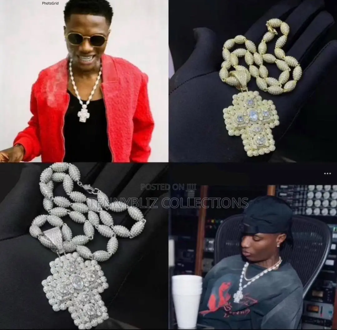 Wizkid-Inspired Premium Style Iced Cross Pendant Chain