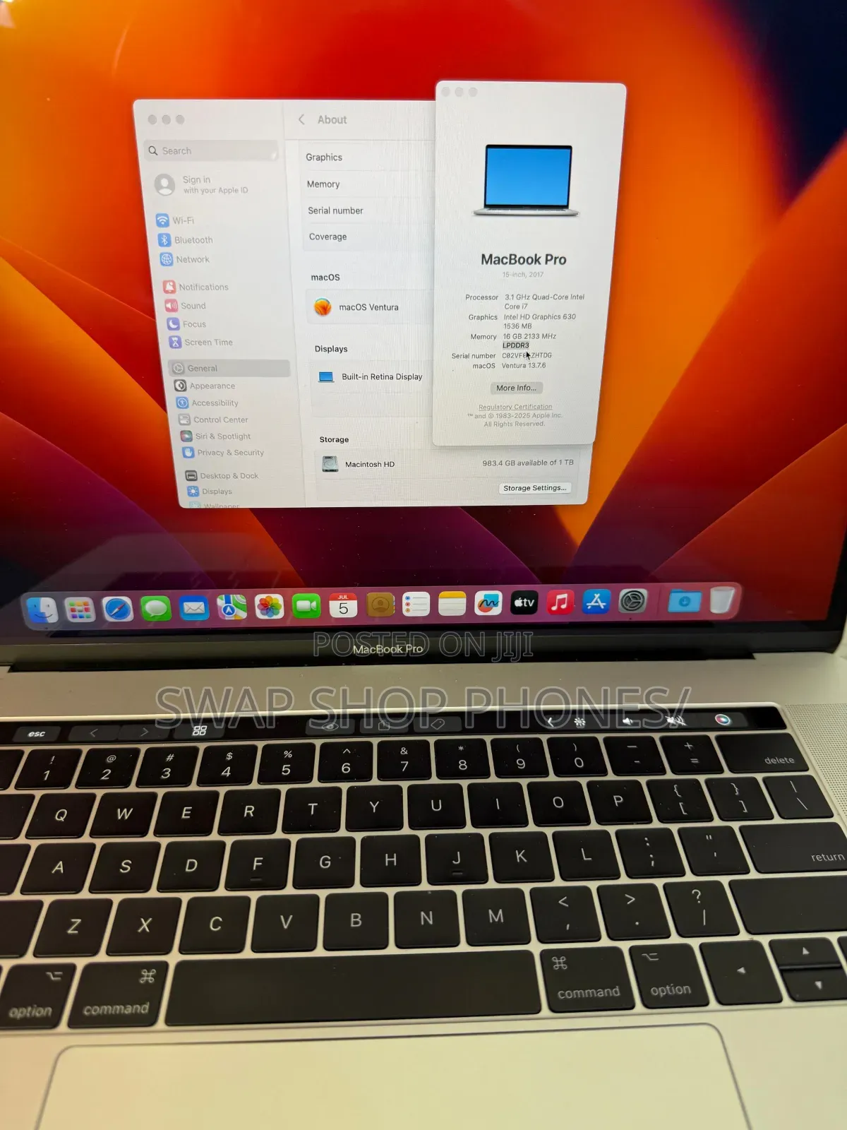 Laptop Apple MacBook Pro 2017 16GB Intel Core I7 SSD 1T