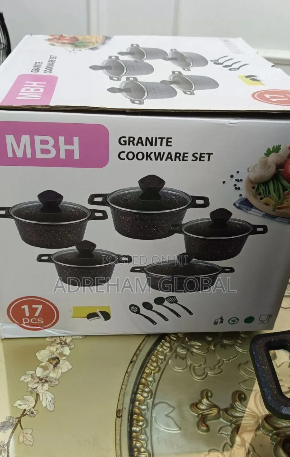 17 PCS MBH Granite Pot With Kitchen Apron,Pot Carrier Spoon