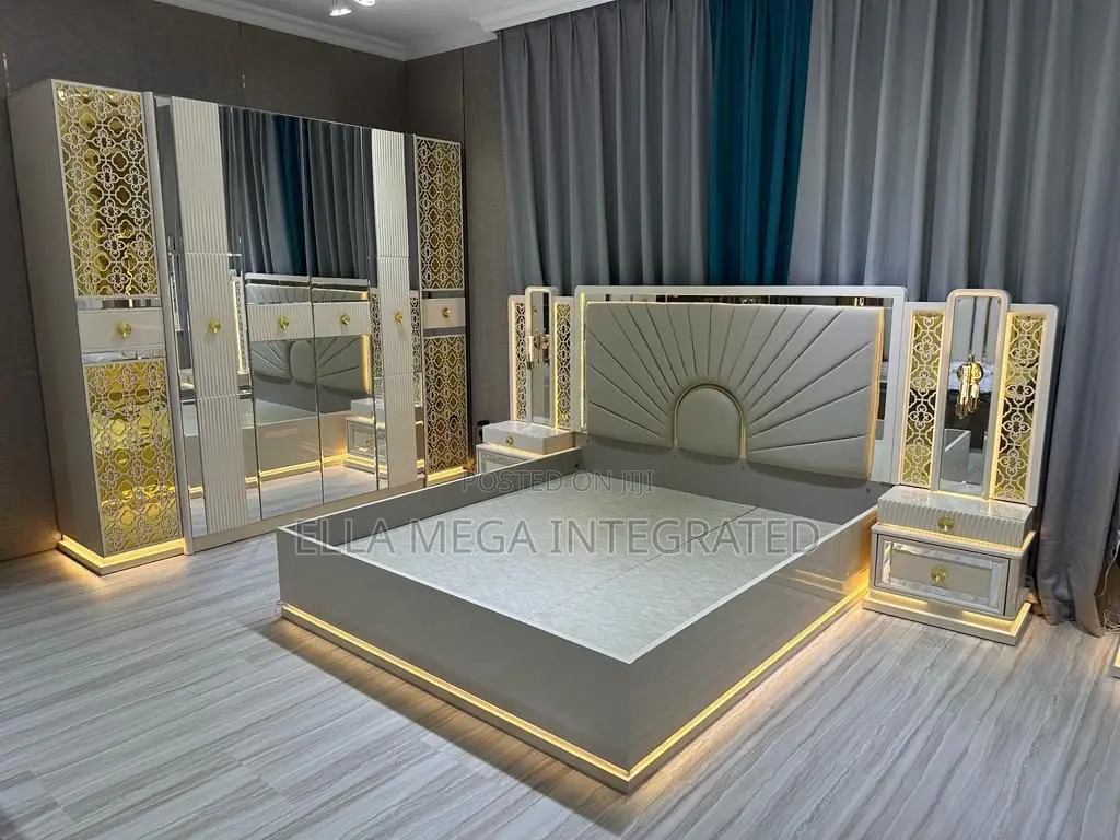 Luxury Set of Bed Frame, Dressing Mirror and 2 Sides Drawers