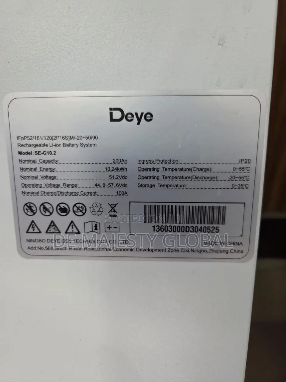 10kwh Deye Lithium Battery With 10yrs Warranty