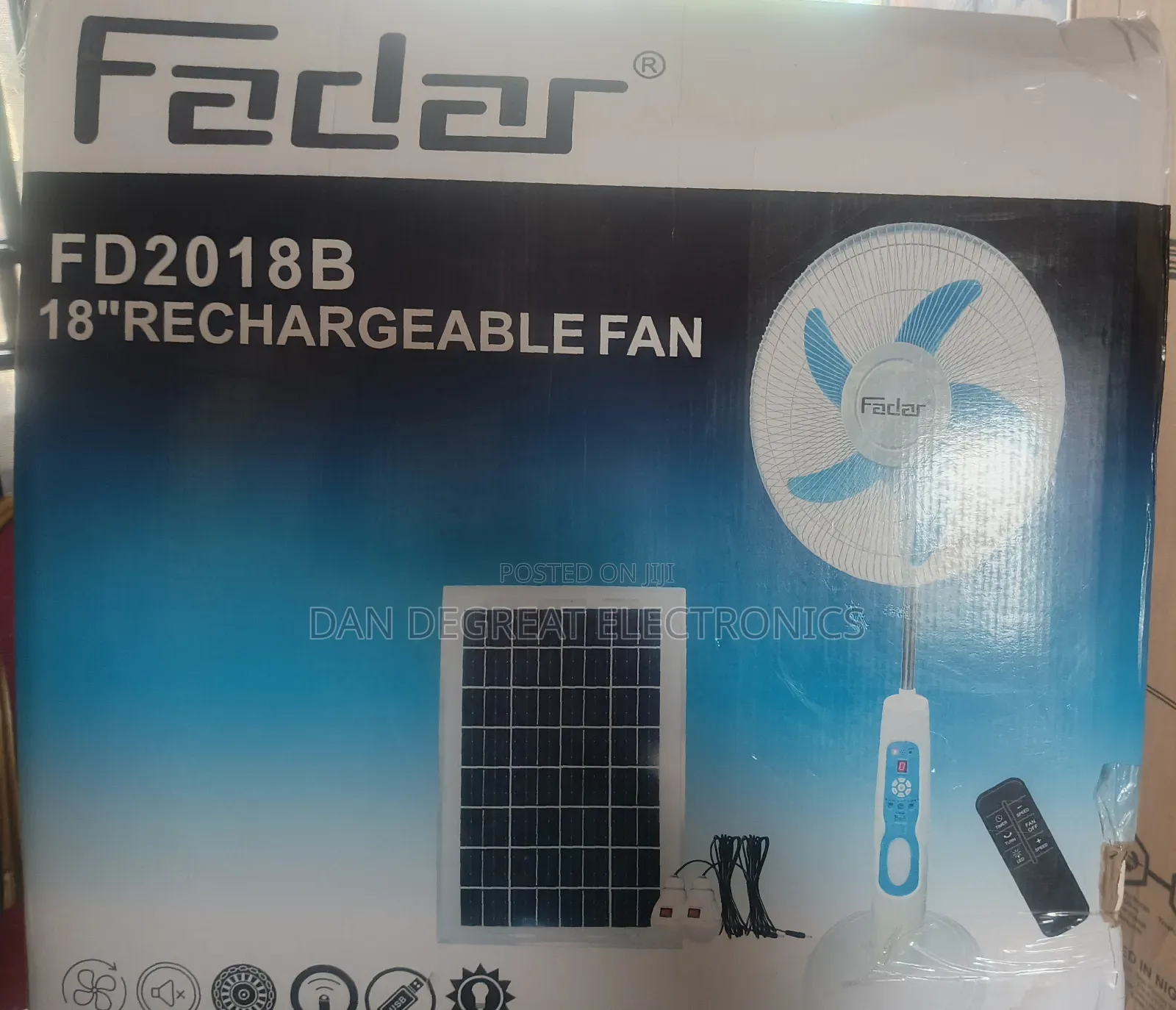 Fadar 18 Inches Rechargeable Standing Fan With Panel